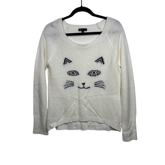 t/o Sweaters Cat Face Knit Long Sleeves White Sweater Size XL - Picture 1 of 11